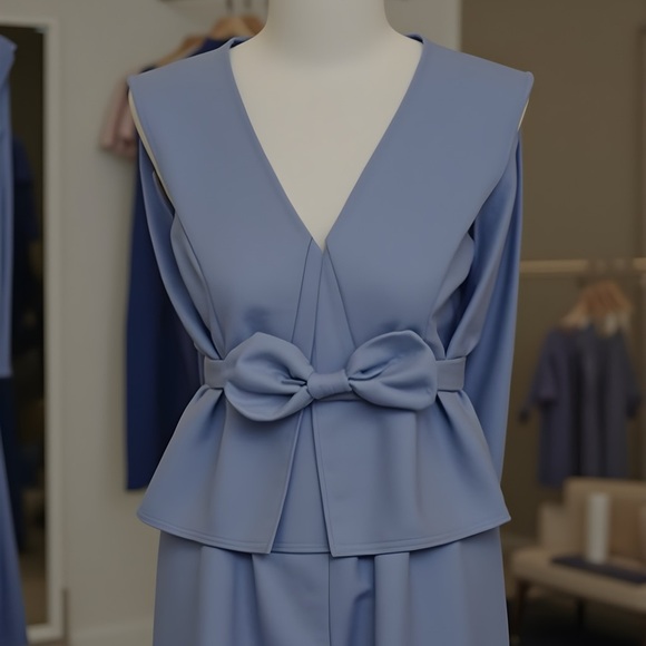 Elegant Blue Sleeveless Top with Bow - Picture 1 of 2